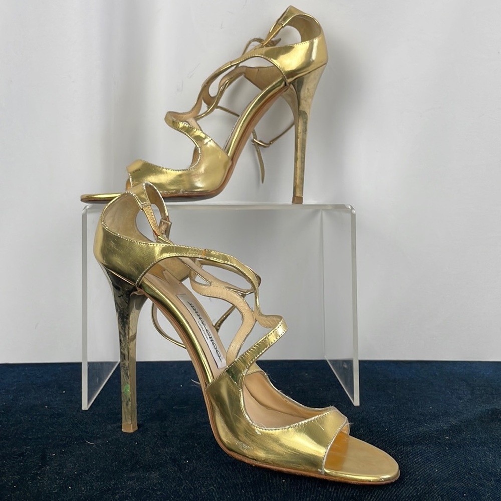 Jimmy Choo Gold Ankle Strap Stilettos